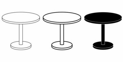 outline silhouette circle table icon set isolated on white background vector