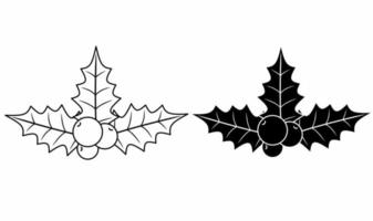 outline silhouette Christmas holly berries icon set isolated on white background vector