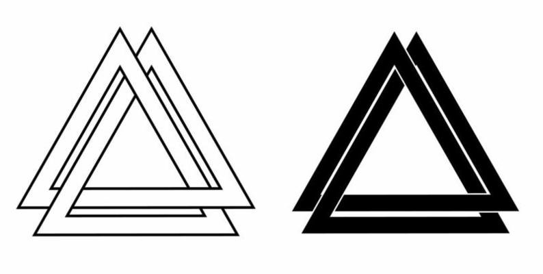 outline silhouette linked triangle set isolated on white background