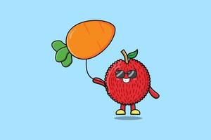 Cute cartoon Lychee floating with carrot balloon vector