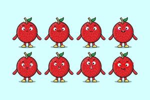 Set kawaii Lychee cartoon character expressions vector