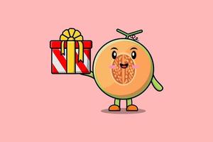 Cute cartoon Melon character holding gift box vector