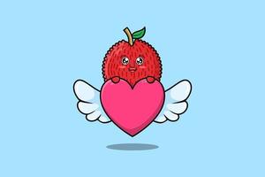 cute cartoon Lychee character hiding heart vector