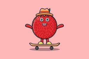 cute cartoon Lychee standing on skateboard vector