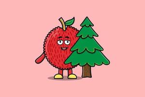 Cute cartoon Lychee character hiding tree vector