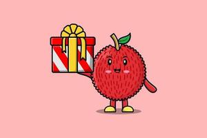 Cute cartoon Lychee out from big gift box vector