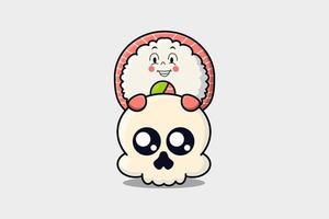 Rice sushi rolls sashimi cartoon hiding in skull vector