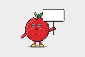 Cute cartoon Lychee character holding blank board vector