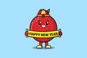 cartoon Lychee chinese hold happy new year board vector