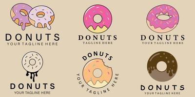 conjunto paquete mínimo donuts vintage icono diseño creativo vector