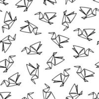 Origami crane seamless vector pattern. Folded paper in the shape of a bird. Hand drawn simple doodle on white background. Traditional Japanese needlework, hobby. Cartoon backdrop for wallpaper, web