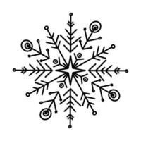 Doodle snowflake vector drawing. Monochrome outline illustration. Winter and Christmas decoration.