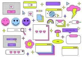 Old pc windows 90s style set. Retro computer aesthetic. Web electronic icons . 1990 vibe vector illustrations. Retro game 90s style