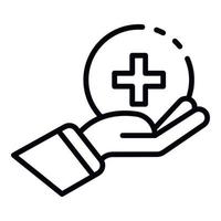 Medical cross on the palm icon, outline style vector