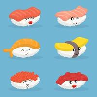 dibujado a mano ilustración de vector de comida de sushi japonés