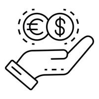 icono de protección de dinero manual, estilo de esquema vector