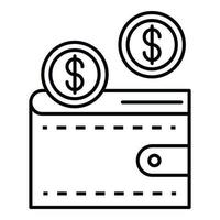 Money in wallet icon, outline style vector