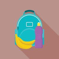 Blue backpack lunchbox banana icon, flat style vector