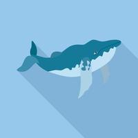 viejo icono de ballena, estilo plano vector