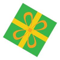 Green gift box icon, flat style vector