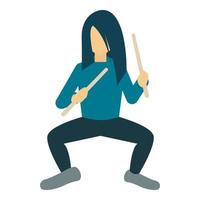 Rock man drummer icon, flat style vector