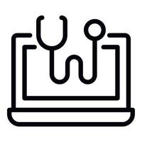 Laptop stethoscope icon, outline style vector