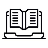 Book on laptop screen icon, outline style vector