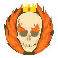 Skull on fire icon, cartoon style vector