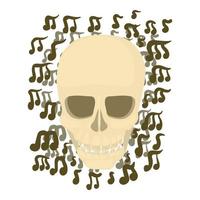 Skull with notes icon, cartoon style vector