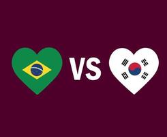 diseño de símbolo de corazón de bandera de brasil y corea del sur vector final de fútbol de américa latina y asia ilustración de equipos de fútbol de países de américa latina y asia
