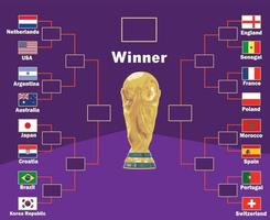 banderas países emblema con nombres y trofeo copa mundial diseño de símbolo fútbol final vector países equipos de fútbol ilustración