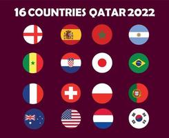 16 Countries Flag Emblem Symbol Design football Final Vector Countries Football Teams Illustration