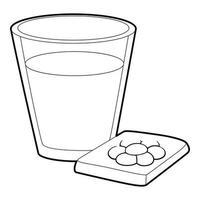 icono de vaso de agua y pastillas, estilo de esquema vector