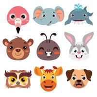 conjunto de cabezas de animales de dibujos animados vector