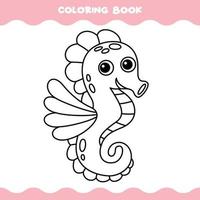 Coloring Page With Cartoon Sea Horse vector