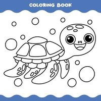 página para colorear con tortuga marina de dibujos animados vector