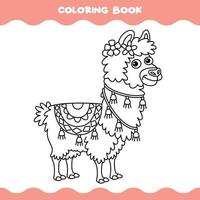 Coloring Page With Cartoon Llama vector
