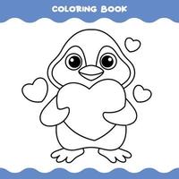 Coloring Page With Cartoon Penguin vector