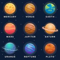 conjunto de vectores de planetas de dibujos animados. vector astronómico del sistema solar.