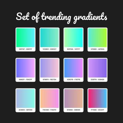 Trending gradient set. Colorful gradient background. Trending abstract background.