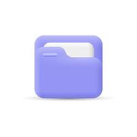 Folder with paper in cartoon 3d minimal style. Office folder icon. Vector stock illustration.