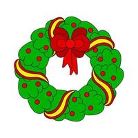 Christmas wreath with ribbons. Isolated Christmas wreath with a bow for the front door. Vector Christmas wreath.