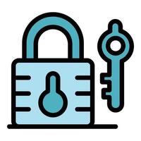 Lock and key icon color outline vector