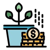 Plant pot coins icon color outline vector