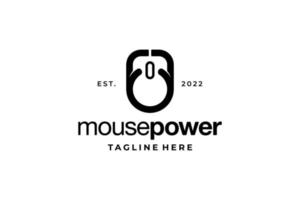 black white mouse power logo vector