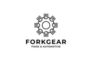black white fork gear logo vector