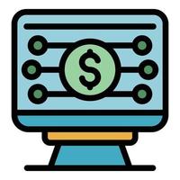 Bitcoin monitor icon color outline vector