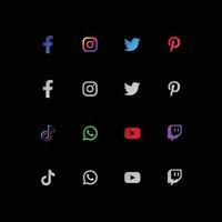 Collection of popular social media logo. Facebook, instagram, twitter, linkedin, youtube, telegram, vimeo, snapchat, whatsapp. Realistic editorial set. vector
