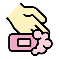 Soap in hand icon color outline vector