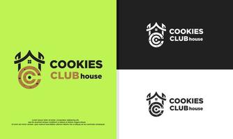 logotipo de la casa del club de cookies, cc inicial combinado con casa y cookies vector
